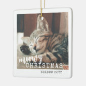 Ornement En Céramique Photo de chat Meowry Joyeux Noël mignon blanc (Gauche)