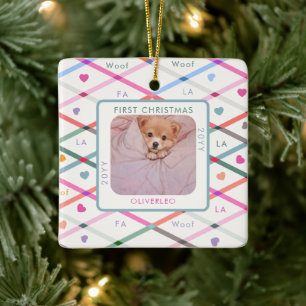 Ornement En Céramique Photo de chien Premier Noël Woof Pastel Motif