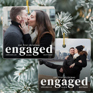 Ornement En Céramique Photo de couple fiancé élégant personnalisé