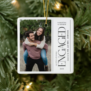 Ornement En Céramique Photo de couples fiancés pour le premier Noël mode