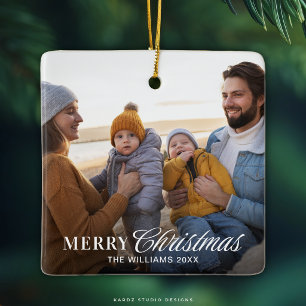 Ornement En Céramique Photo de famille de Noël avec écriture moderne
