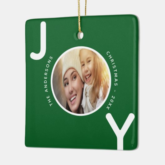 Ornement En Céramique Photo de famille de Noël vert joie moderne (Gauche)