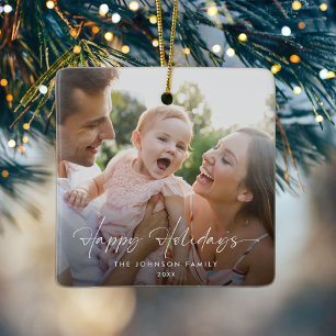 Ornement En Céramique Photo de famille Joyeuses fêtes Noël