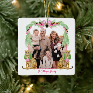 Ornement En Céramique Photo de léopard de Noël grandmillennial