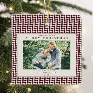 Ornement En Céramique Photo de Noël à carreaux bourguignons