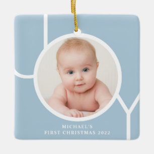 Ornement En Céramique Photo de Noël Bleu pour le Premier Noël de Bébé