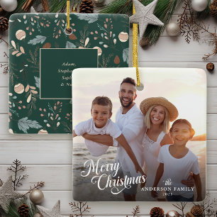 Ornement En Céramique Photo de Noël Boho Greenery Noël