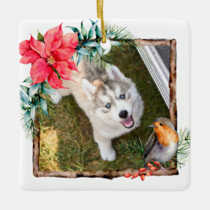 Ornement En Céramique Photo de Noël de chien