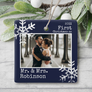 Ornement En Céramique Photo de Noël de mariage de la Marine