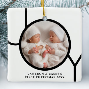 Ornement En Céramique Photo de Noël des jumeaux Joie Noir Blanc