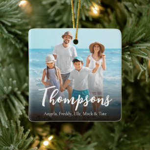 Ornement En Céramique Photo de Noël Elégante Simple Calligraphie Script