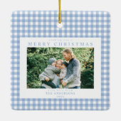 Ornement En Céramique Photo de Noël En vichy bleu (Dos)