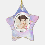 Ornement En Céramique Photo de Noël Holographique moderne de la petite f (Gauche)