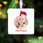 Ornement En Céramique Photo de Noël mignonne Whimsical Santa Hat<br><div class="desc">Ce design comprend une photo de Noël amusant whimsical, une fête du casquette du Père Noël drôle, un script de calligraphie branché, un cercle tour photo modèle, un minimaliste minimaliste mignon whimsical, un décor photo d'arbre de Noël, un joli festin créatif amusant, un chapeau de Noël rouge et blanc, l'idée...</div>
