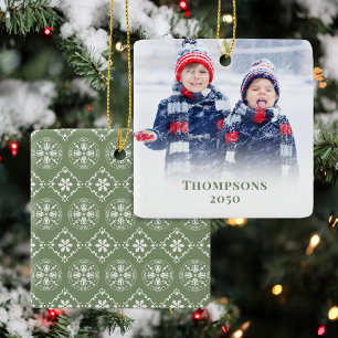 Ornement En Céramique Photo de Noël Motif vert personnalisé