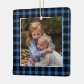 Ornement En Céramique Photo de Noël Plaid Buffalo Bleu (Gauche)