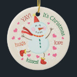 Ornement En Céramique Photo de Noël Snowman<br><div class="desc">Ce ornement présente un mignon bonhomme de neige de Noël. Personnalisez-le avec votre propre photo au dos.</div>