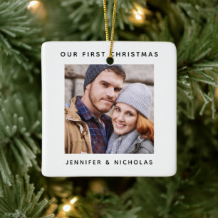 Ornement En Céramique Photo de notre premier Noël de couple