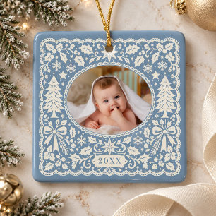 Ornement En Céramique Photo de nouveau-né à Noël avec découpage en papie