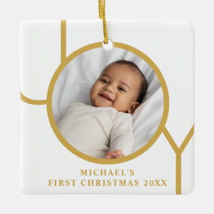 Ornement En Céramique Photo de premier Noël de bébé garçon personnalisé