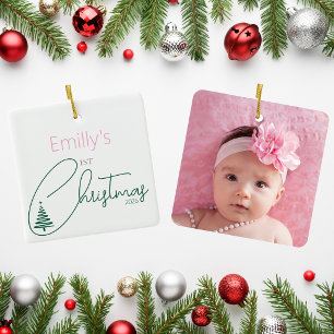 Ornement En Céramique Photo de premier Noël de bébé Simple Minimal