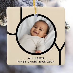 Ornement En Céramique Photo de premier Noël de bébé sur fond crème