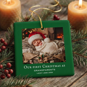 Ornement En Céramique Photo des premiers Noël de grands-parents verts po