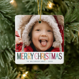 Ornement En Céramique Photo d'étoiles mignonnes de Noël joyeux coloré vi