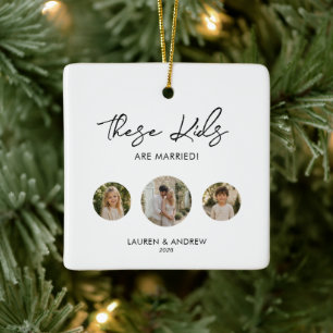 Ornement En Céramique Photo drôle pour le premier Noël de mariage