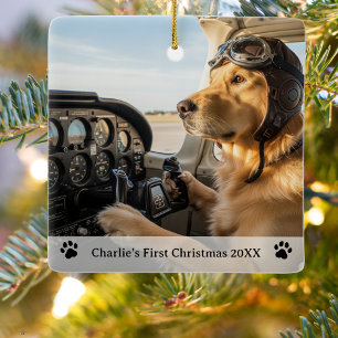Ornement En Céramique Photo du pilote de chien prénom Noël Année Aviateu