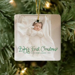 Ornement En Céramique Photo du premier Noël de bébé
