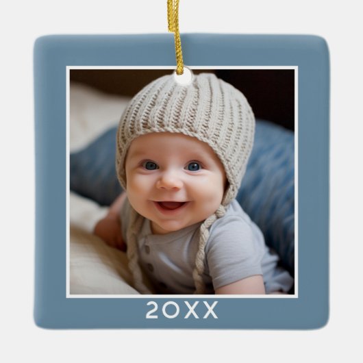 Ornement En Céramique Photo d'un Carré - Année - minimum bleu clair (Devant)