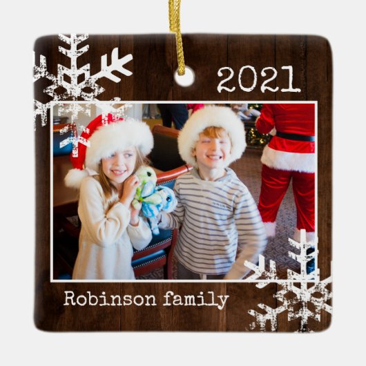 Ornement En Céramique Photo en bois rustique Bordure Flèches blanches Fê (Devant)