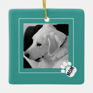 Ornement En Céramique Photo en noir et blanc de maman chien mignon patte