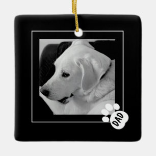 Ornement En Céramique Photo en noir et blanc de mignon chien papa paw
