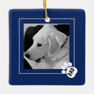 Ornement En Céramique Photo en noir et blanc de papa chien mignon patte