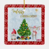 Ornement En Céramique Photo Enfant - Gnome Père Noël, Tree and Moose (Dos)