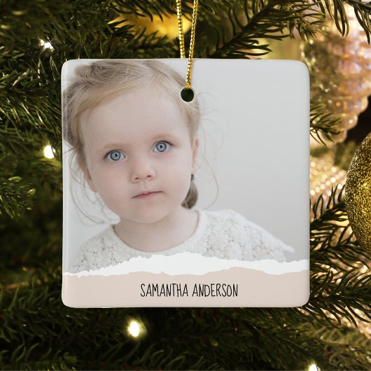 Ornement En Céramique Photo et Perosnalized Text pink