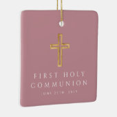 Ornement En Céramique Photo Fille religieuse Croix rose Première communi (Droite)