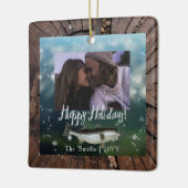 Ornement En Céramique Photo Happy Holidays Bass Tree Stump Look Border (Gauche)