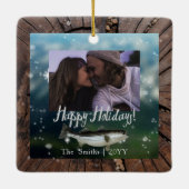 Ornement En Céramique Photo Happy Holidays Bass Tree Stump Look Border (Dos)