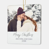 Ornement En Céramique Photo Joyeux Noël blanc moderne (Gauche)