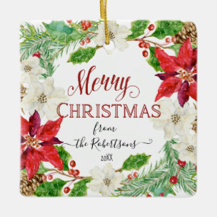 Ornement En Céramique PHOTO Joyeux Noël Floral Wreath Watercolor Art