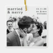 Ornement En Céramique Photo mariée & Joyeuse, Noms et Date Noël (Devant)