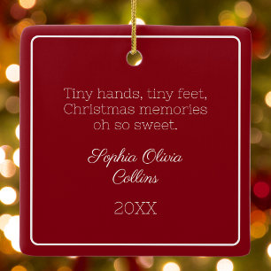 Ornement En Céramique Photo minimaliste de Noël Red Modern Baby