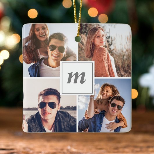 Ornement En Céramique Photo moderne de Noël Engagé Couple