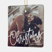 Ornement En Céramique Photo moderne Joyeux script de Noël Couple tendanc (Gauche)