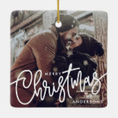 Ornement En Céramique Photo moderne Joyeux script de Noël Couple tendanc (Dos)