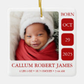 Ornement En Céramique Photo Nouveau-né Bébé Naissance Statistiques Ornem (Devant)