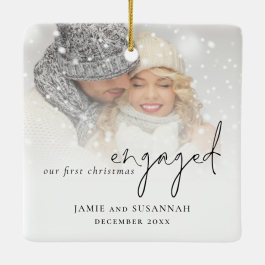 Ornement En Céramique Photo Overlay Script Names 1st Engagé Noël (Dos)